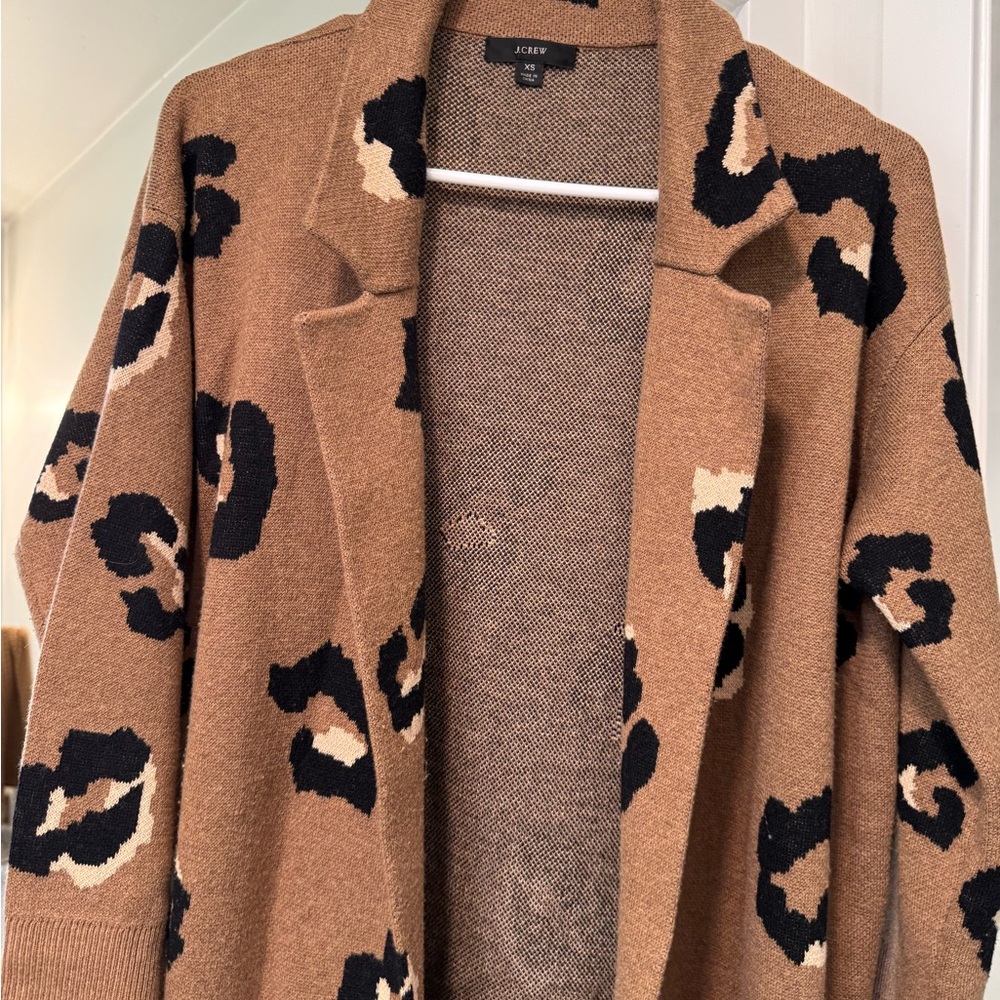 J. Crew Leopard Print Open Front Cardigan Sweater - Picture 2 of 7